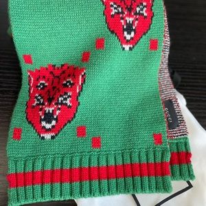 SOLD Authentic GUCCI BENGALA Angry Face Motif WEB TRIM 100% WOOL Knit Long Scarf